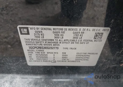 2014 Chevrolet Silverado 1500 1Lt from USA, damaged, VIN 3GCPCREC8EG232779